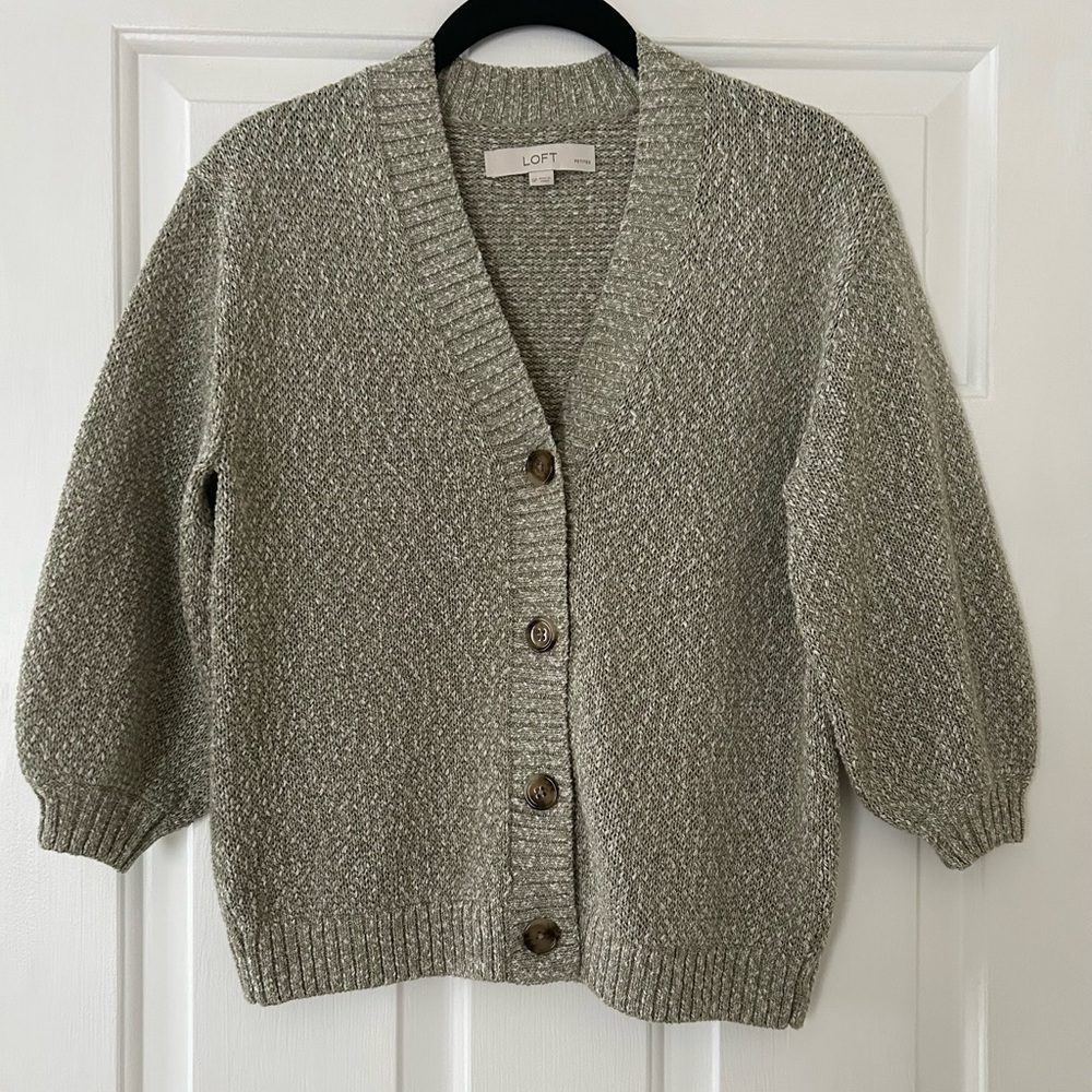 LOFT Women's Heathered Sage Green Cardigan
